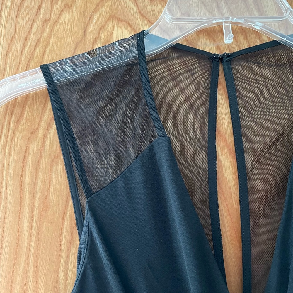 Parker Black evening gown, black sheath, mesh straps, front slit, size 2 - Picture 5 of 13